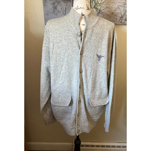 De Blasio Men's Grey Cardigan Sweater, size large, button up, two lined pockets - Picture 1 of 9